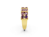 Yellow gold Channel Set Round and Baguette Morganite Anniversary Band with Prong Setting_20