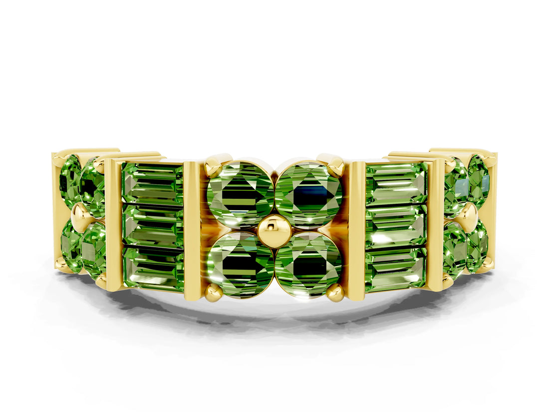 Yellow gold Channel Set Round and Baguette Peridot Anniversary Band with Prong Setting_18