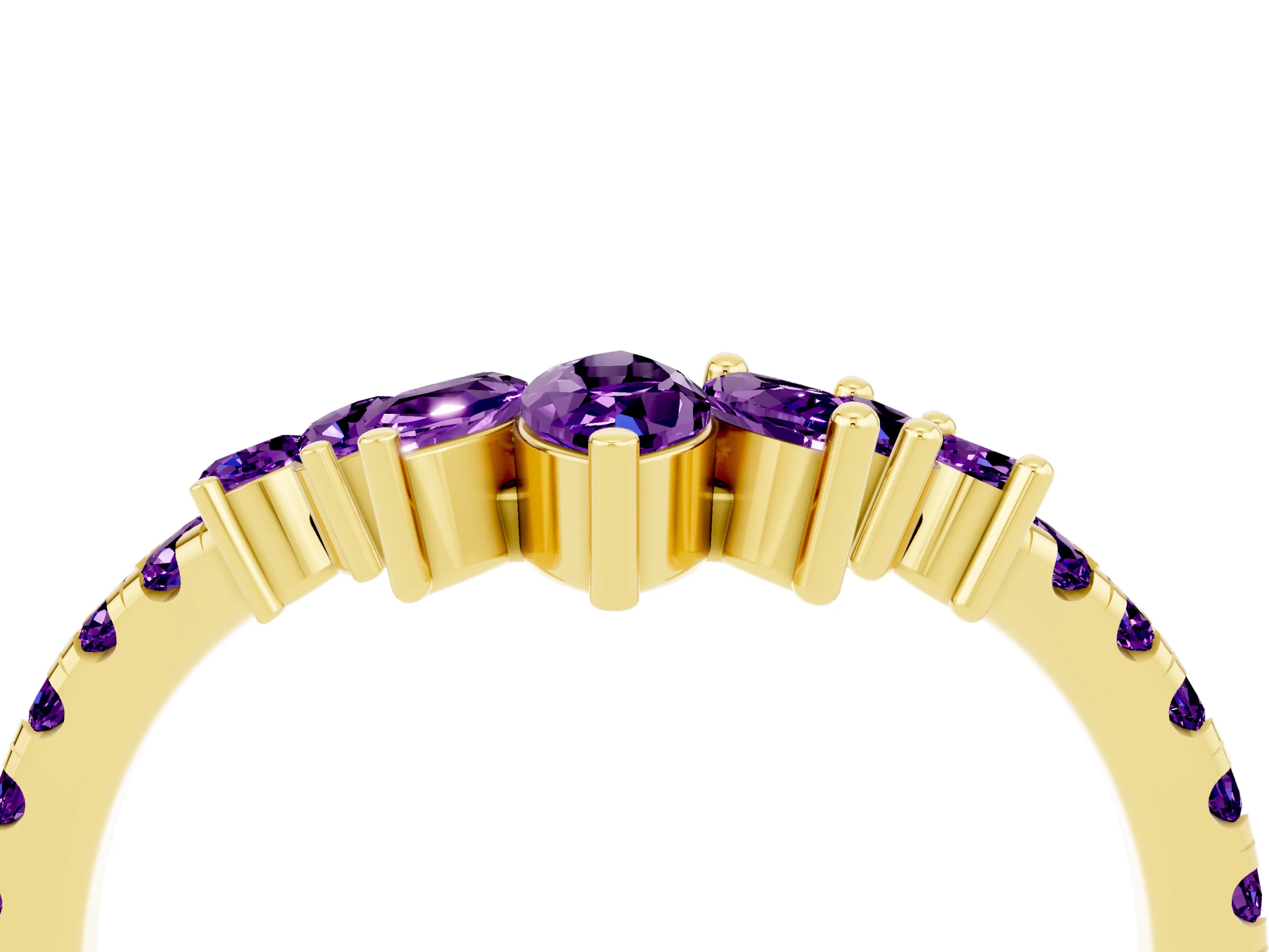 Yellow gold Chevron Marquise and Round Amethyst Open Band with Prong Setting_10