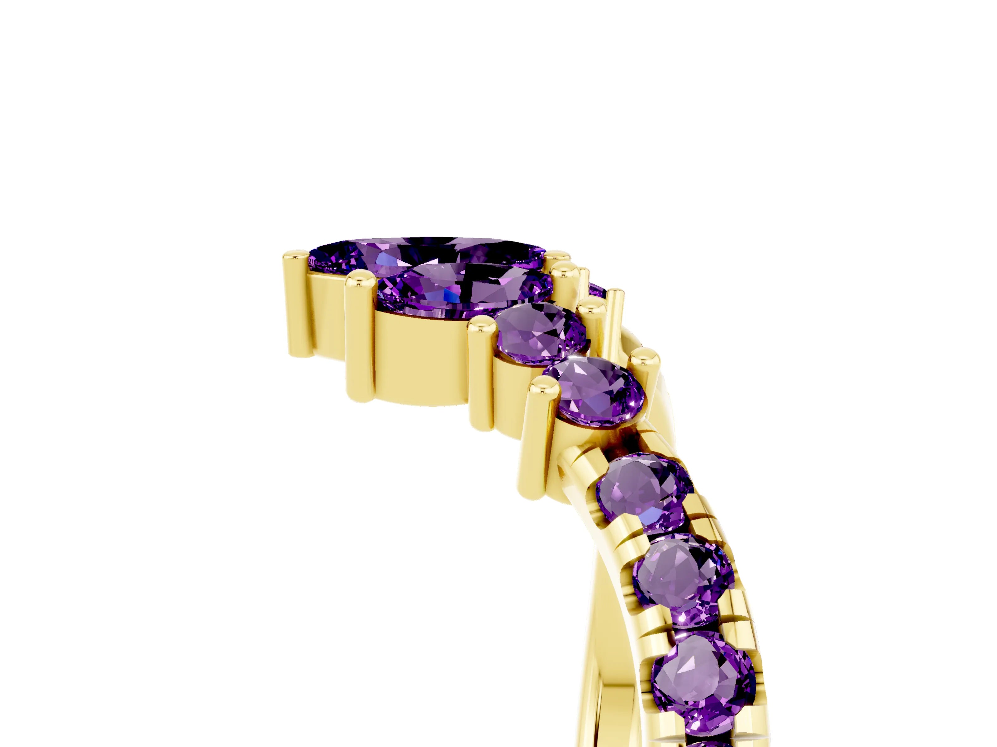 Yellow gold Chevron Marquise and Round Amethyst Open Band with Prong Setting_11
