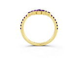 Yellow gold Chevron Marquise and Round Amethyst Open Band with Prong Setting_9