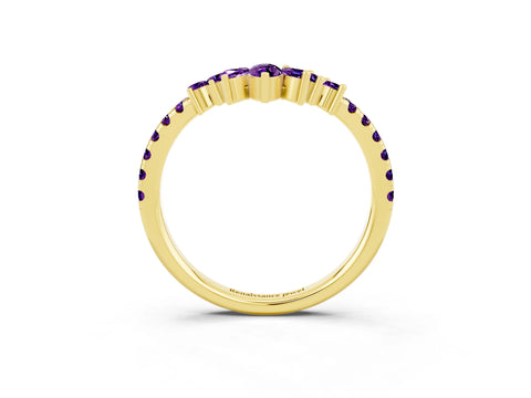 Yellow gold Chevron Marquise and Round Amethyst Open Band with Prong Setting_9