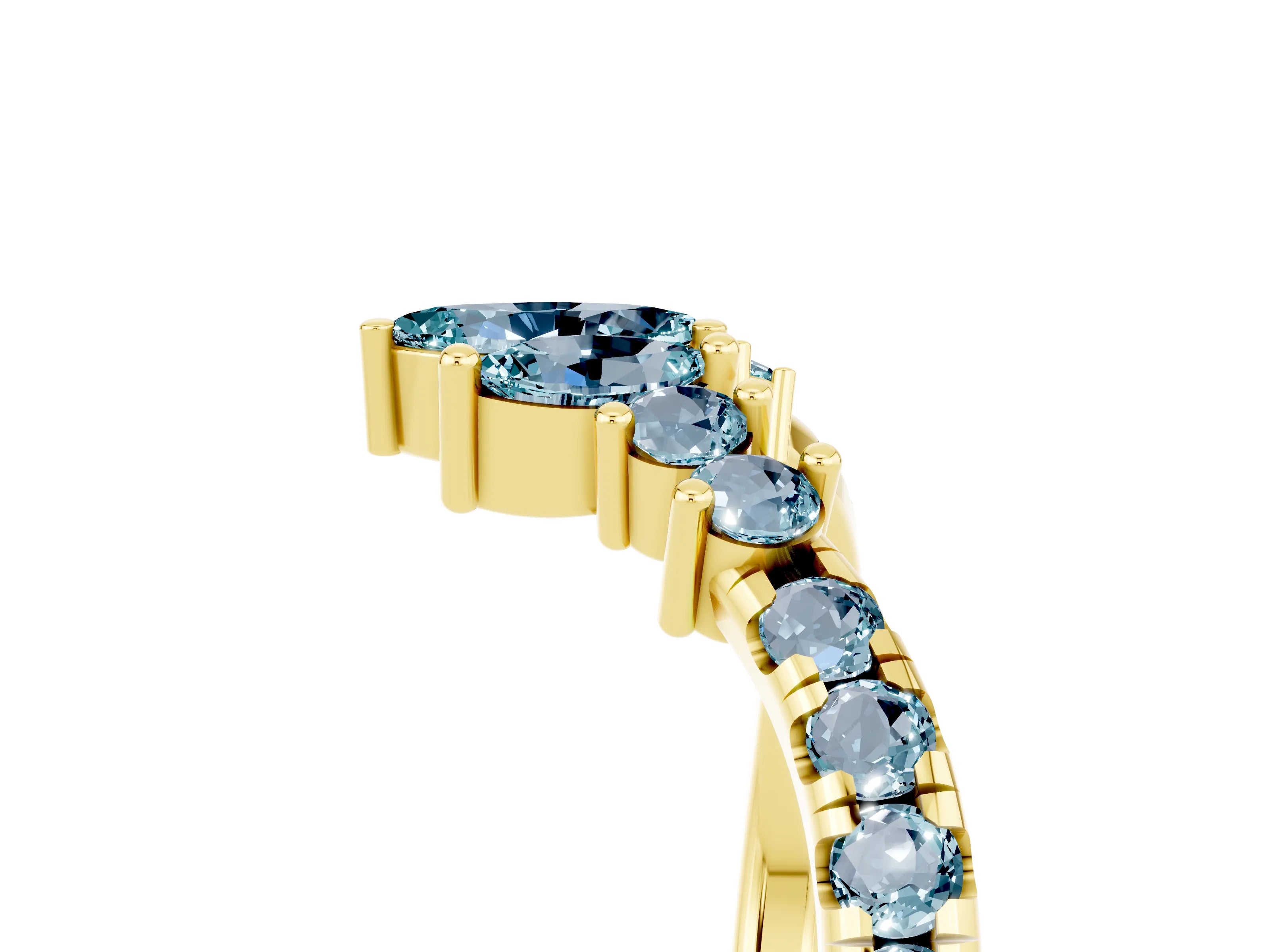 Yellow gold Chevron Marquise and Round Aquamarine Open Band with Prong Setting_11