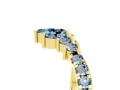 Yellow gold Chevron Marquise and Round Aquamarine Open Band with Prong Setting_11