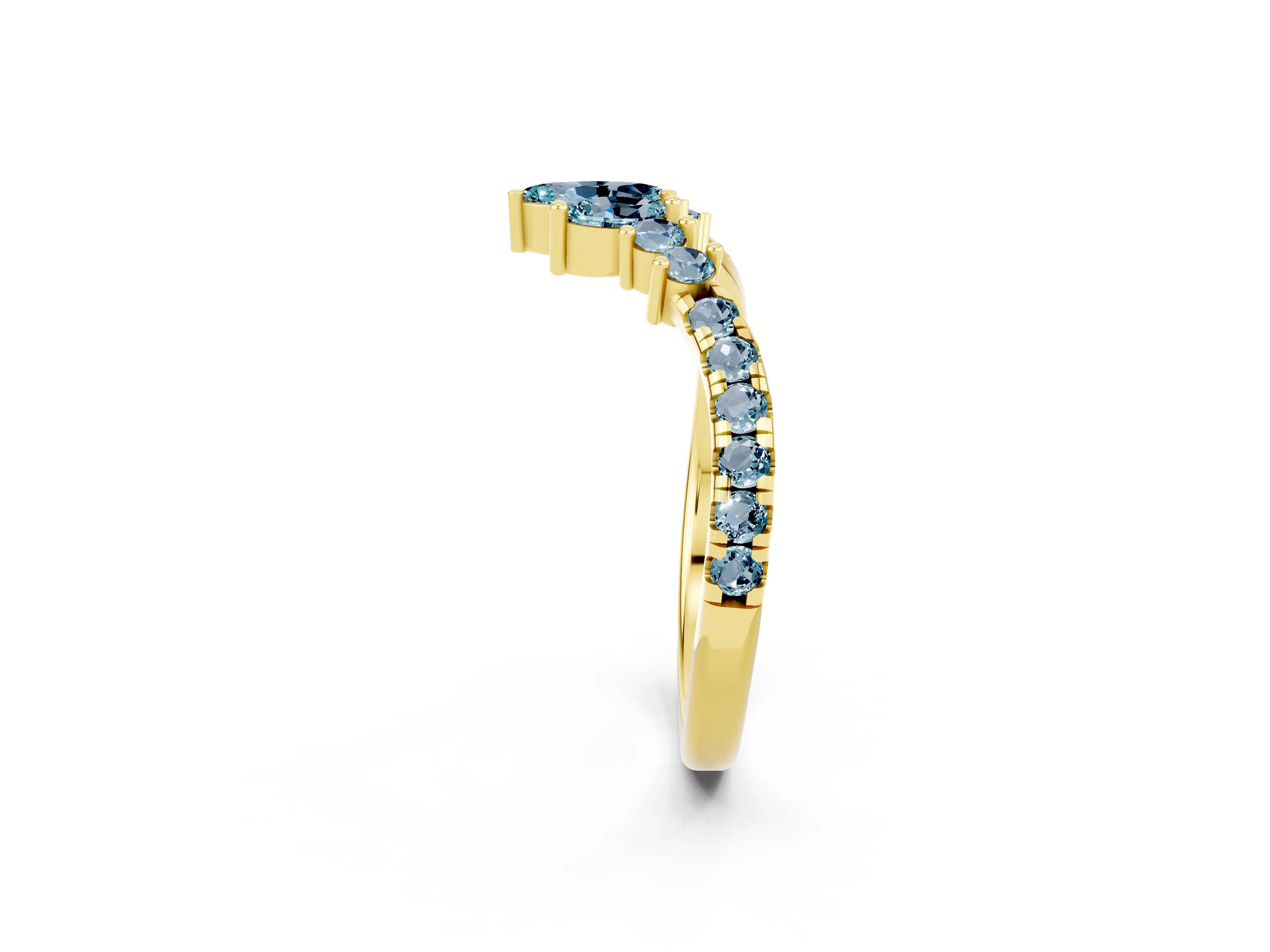 Yellow gold Chevron Marquise and Round Aquamarine Open Band with Prong Setting_8
