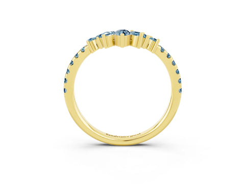 Yellow gold Chevron Marquise and Round Aquamarine Open Band with Prong Setting_9