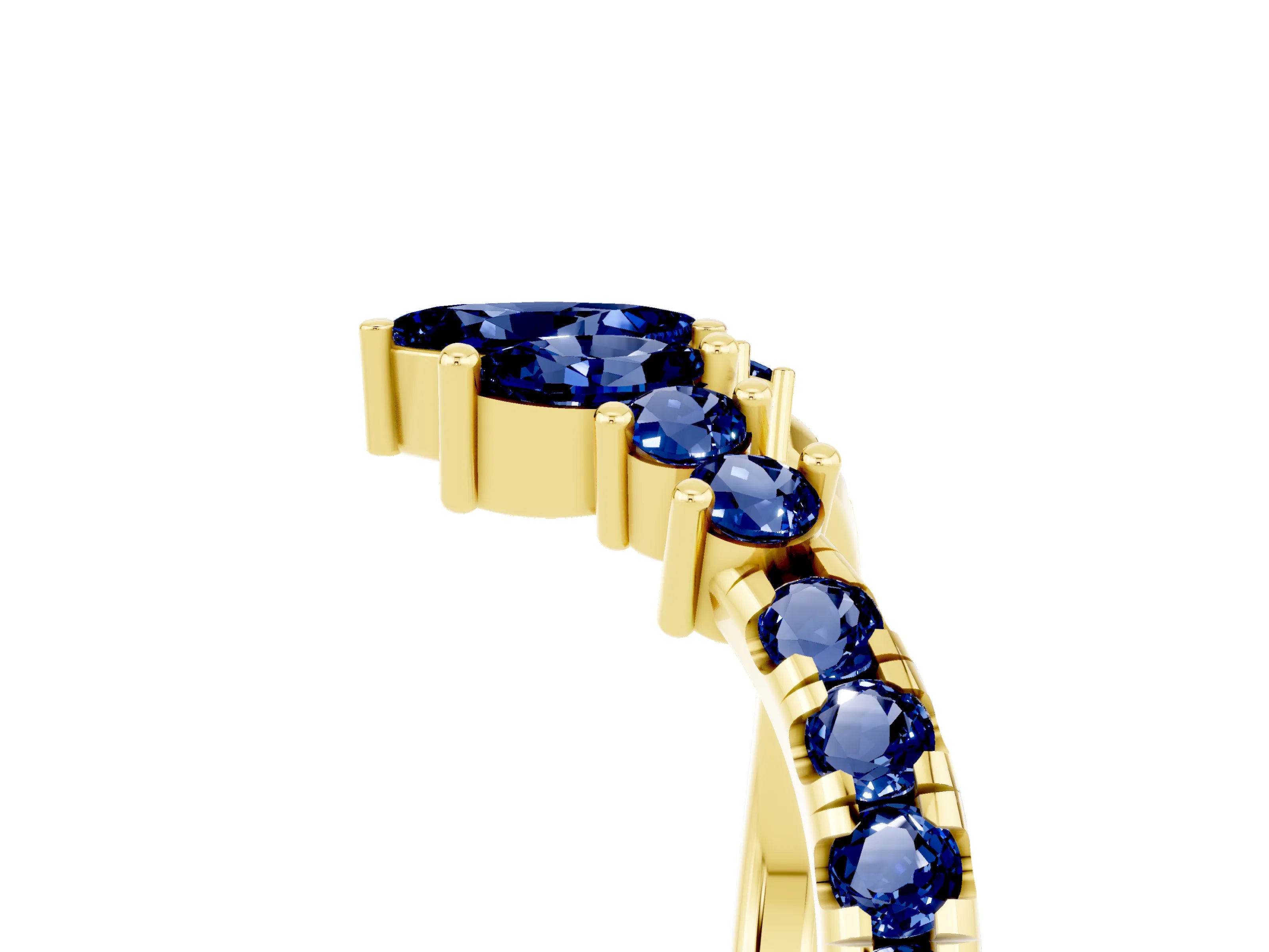 Yellow gold Chevron Marquise and Round Blue Sapphire Open Band with Prong Setting_11