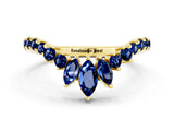 Yellow gold Chevron Marquise and Round Blue Sapphire Open Band with Prong Setting_6
