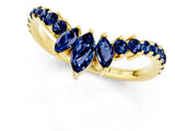 Yellow gold Chevron Marquise and Round Blue Sapphire Open Band with Prong Setting_7