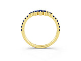 Yellow gold Chevron Marquise and Round Blue Sapphire Open Band with Prong Setting_9