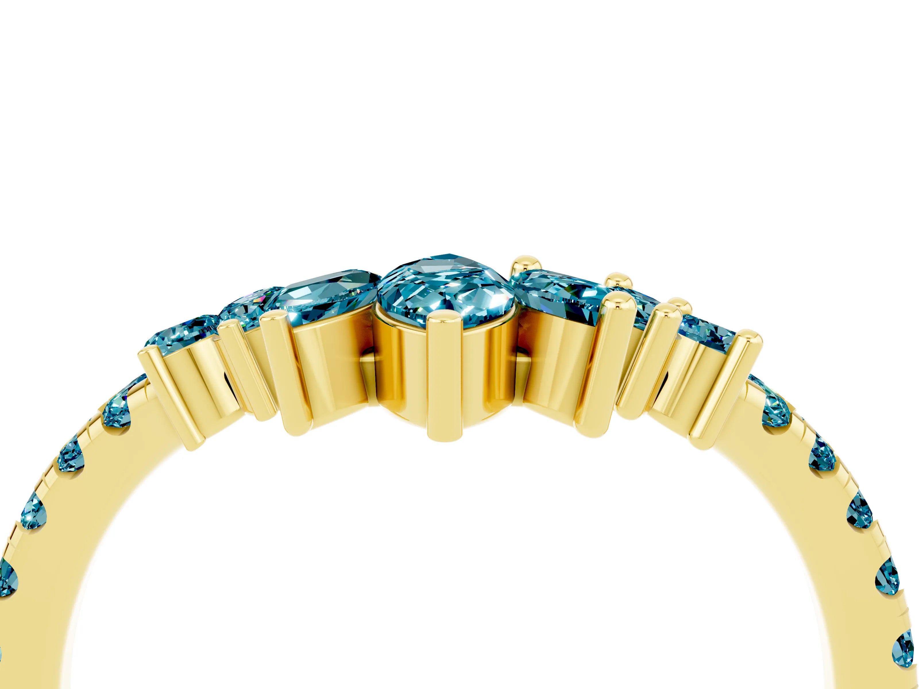 Yellow gold Chevron Marquise and Round Blue Topaz Open Band with Prong Setting_10