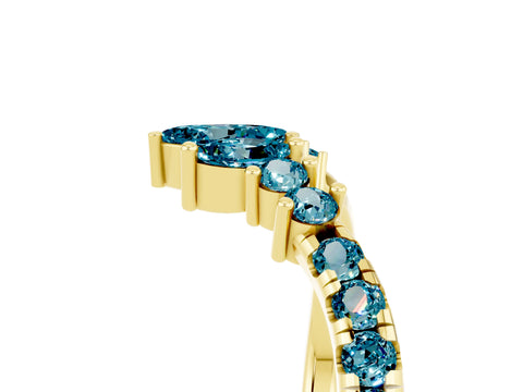 Yellow gold Chevron Marquise and Round Blue Topaz Open Band with Prong Setting_11
