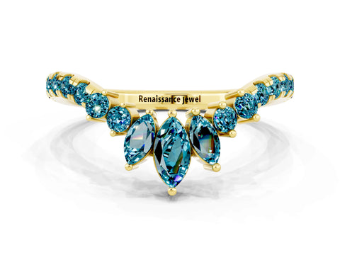 Yellow gold Chevron Marquise and Round Blue Topaz Open Band with Prong Setting_6