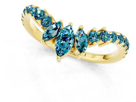Yellow gold Chevron Marquise and Round Blue Topaz Open Band with Prong Setting_7