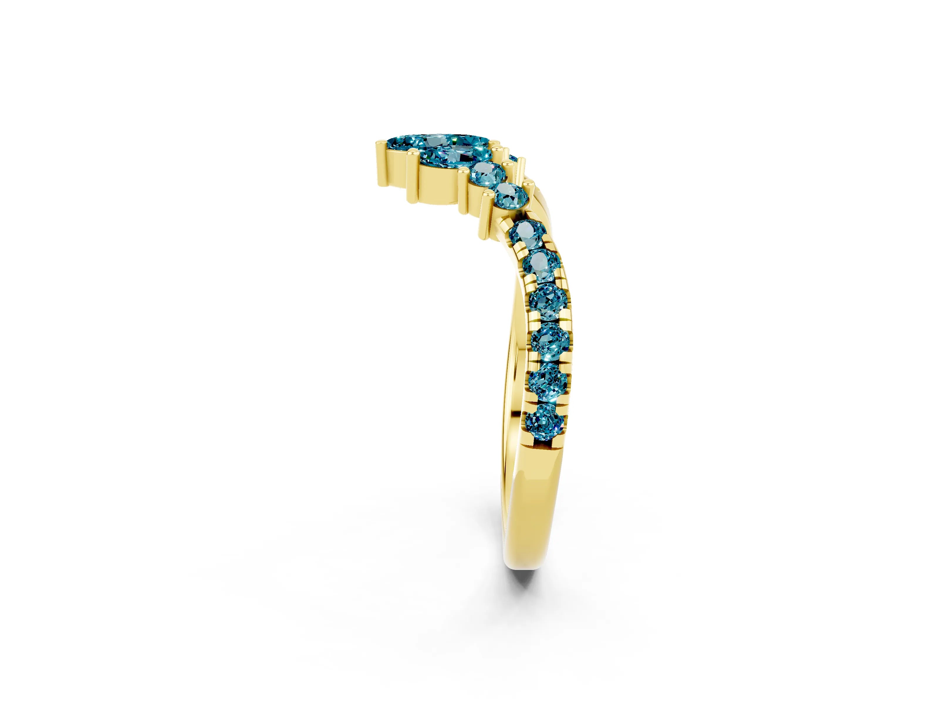 Yellow gold Chevron Marquise and Round Blue Topaz Open Band with Prong Setting_8