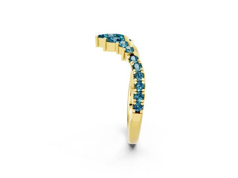 Yellow gold Chevron Marquise and Round Blue Topaz Open Band with Prong Setting_8