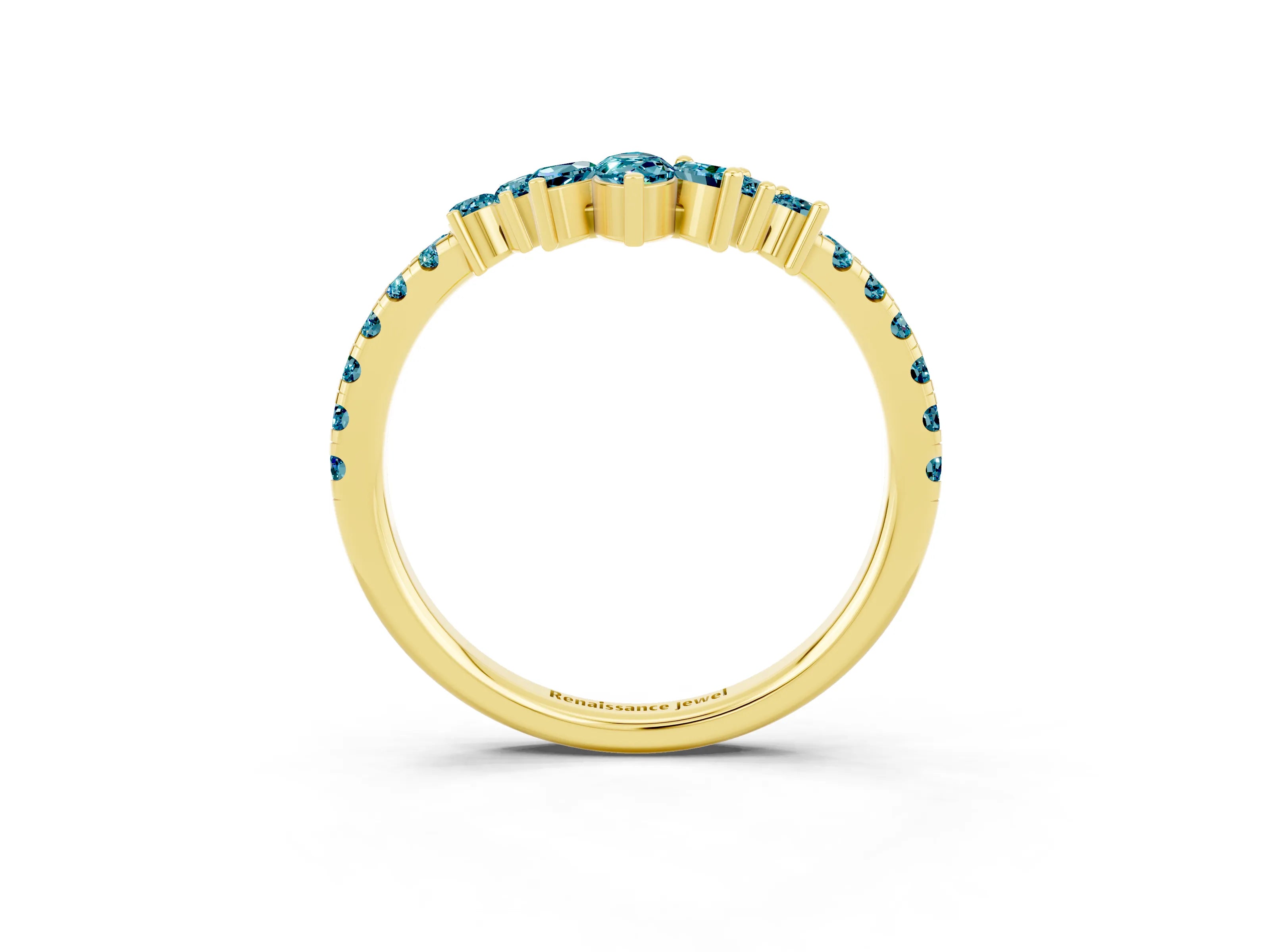 Yellow gold Chevron Marquise and Round Blue Topaz Open Band with Prong Setting_9