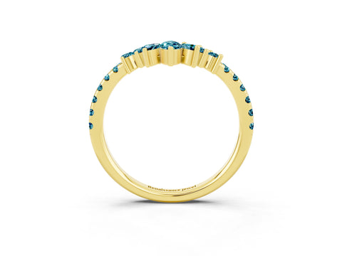 Yellow gold Chevron Marquise and Round Blue Topaz Open Band with Prong Setting_9