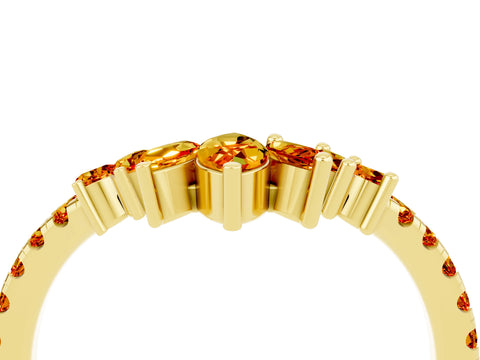 Yellow gold Chevron Marquise and Round Citrine Open Band with Prong Setting_10