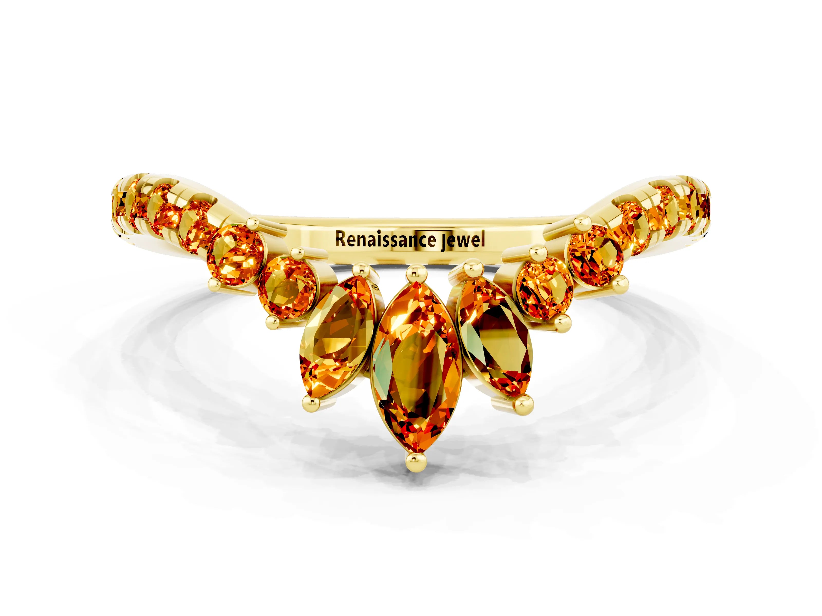 Yellow gold Chevron Marquise and Round Citrine Open Band with Prong Setting_6