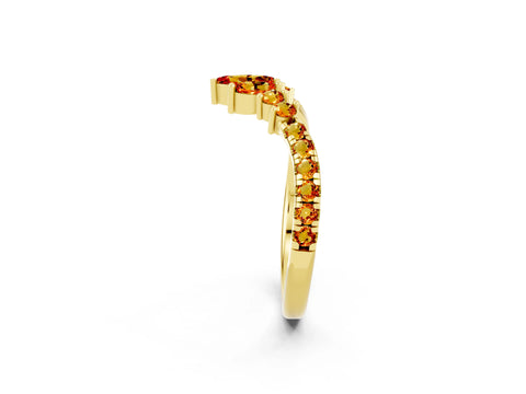 Yellow gold Chevron Marquise and Round Citrine Open Band with Prong Setting_8