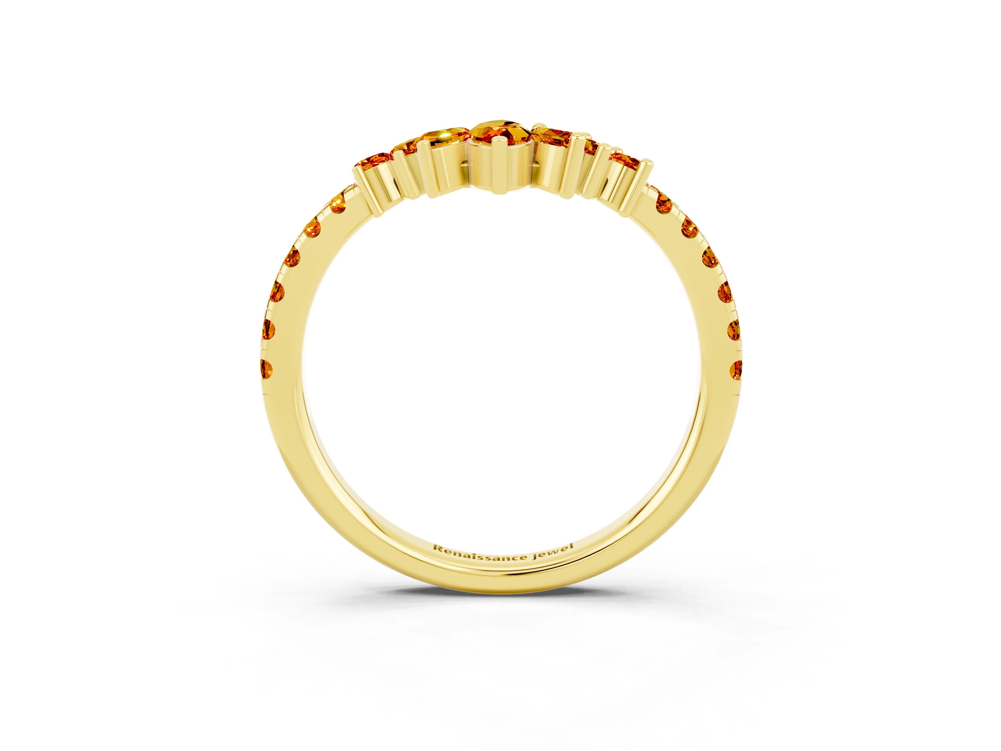 Yellow gold Chevron Marquise and Round Citrine Open Band with Prong Setting_9