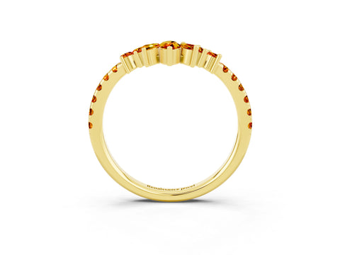 Yellow gold Chevron Marquise and Round Citrine Open Band with Prong Setting_9