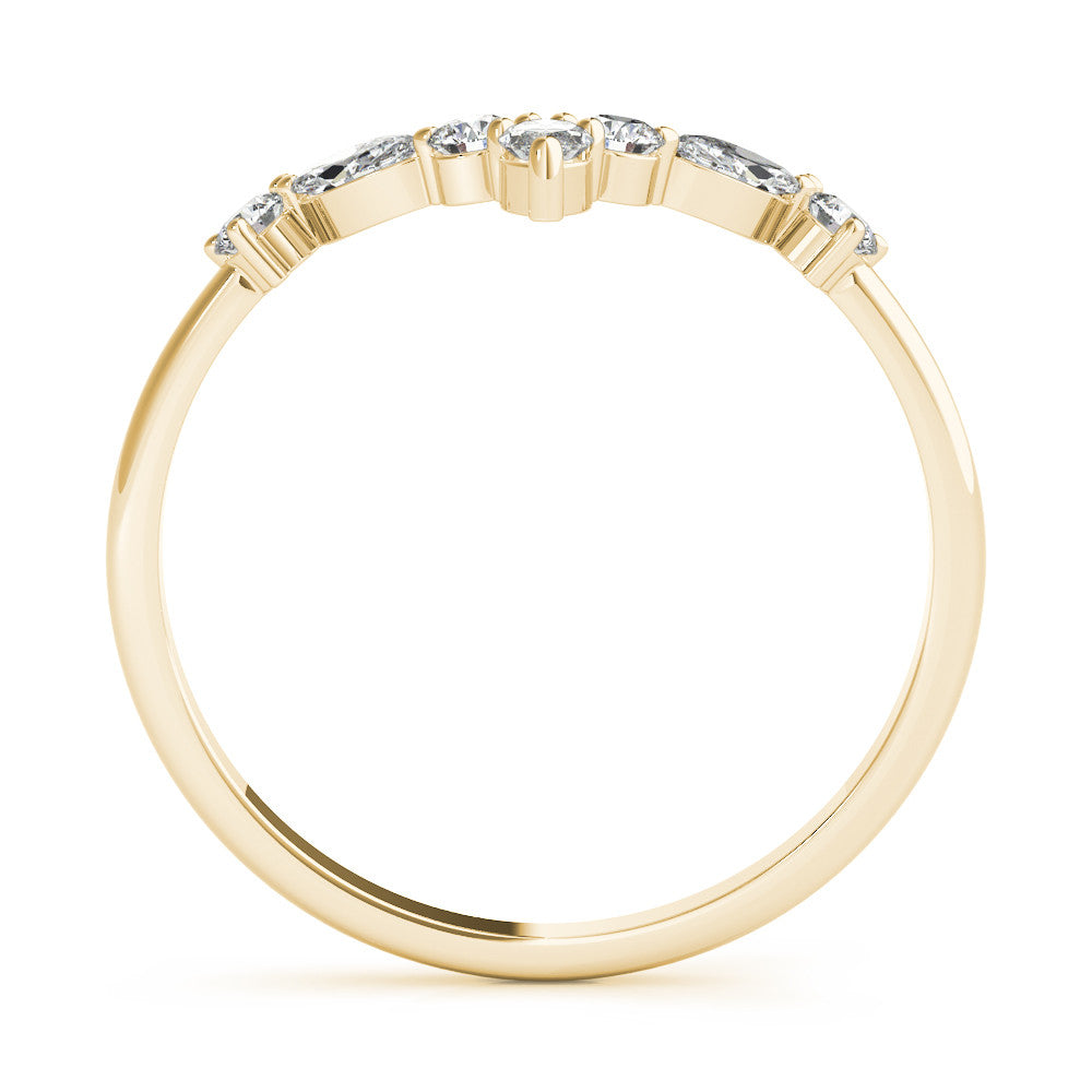 Yellow gold Chevron Marquise and Round Diamond Open Band with Prong Setting 2