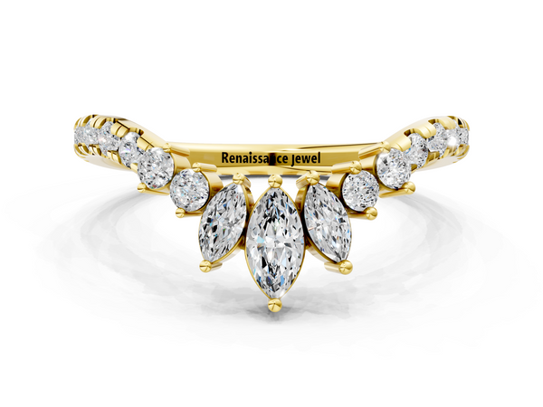 Yellow gold Chevron Marquise and Round Diamond Open Band with Prong Setting