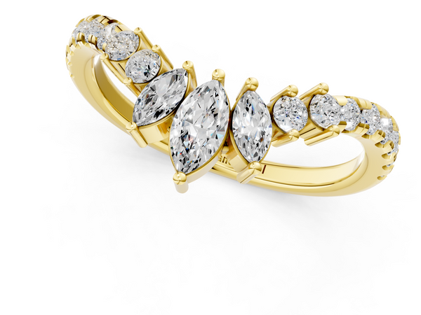 Yellow gold Chevron Marquise and Round Diamond Open Band with Prong Setting