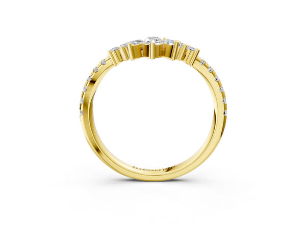 Yellow gold Chevron Marquise and Round Diamond Open Band with Prong Setting