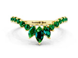 Yellow gold Chevron Marquise and Round Emerald Open Band with Prong Setting_6