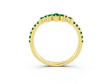 Yellow gold Chevron Marquise and Round Emerald Open Band with Prong Setting_9