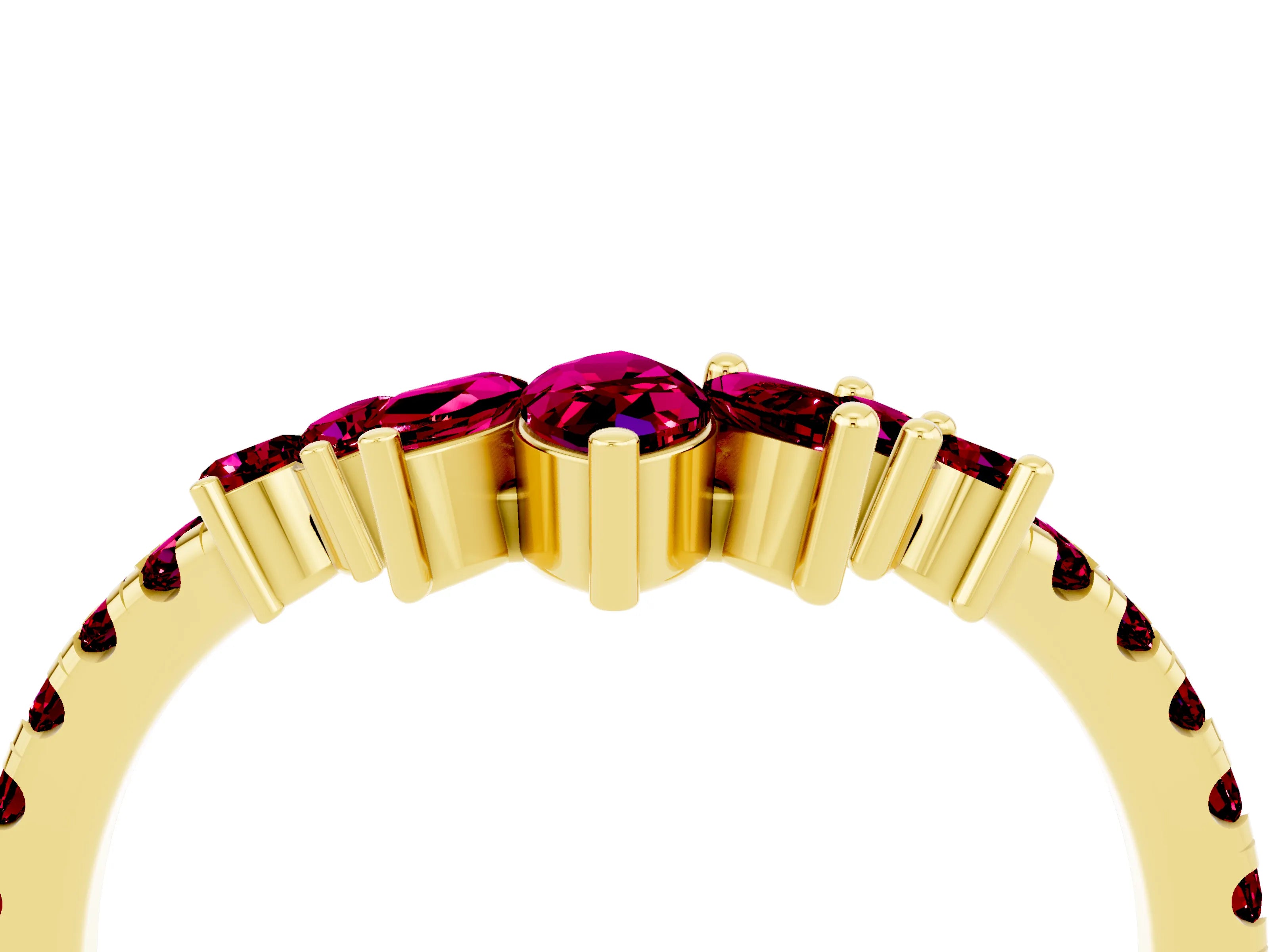 Yellow gold Chevron Marquise and Round Garnet Open Band with Prong Setting_10