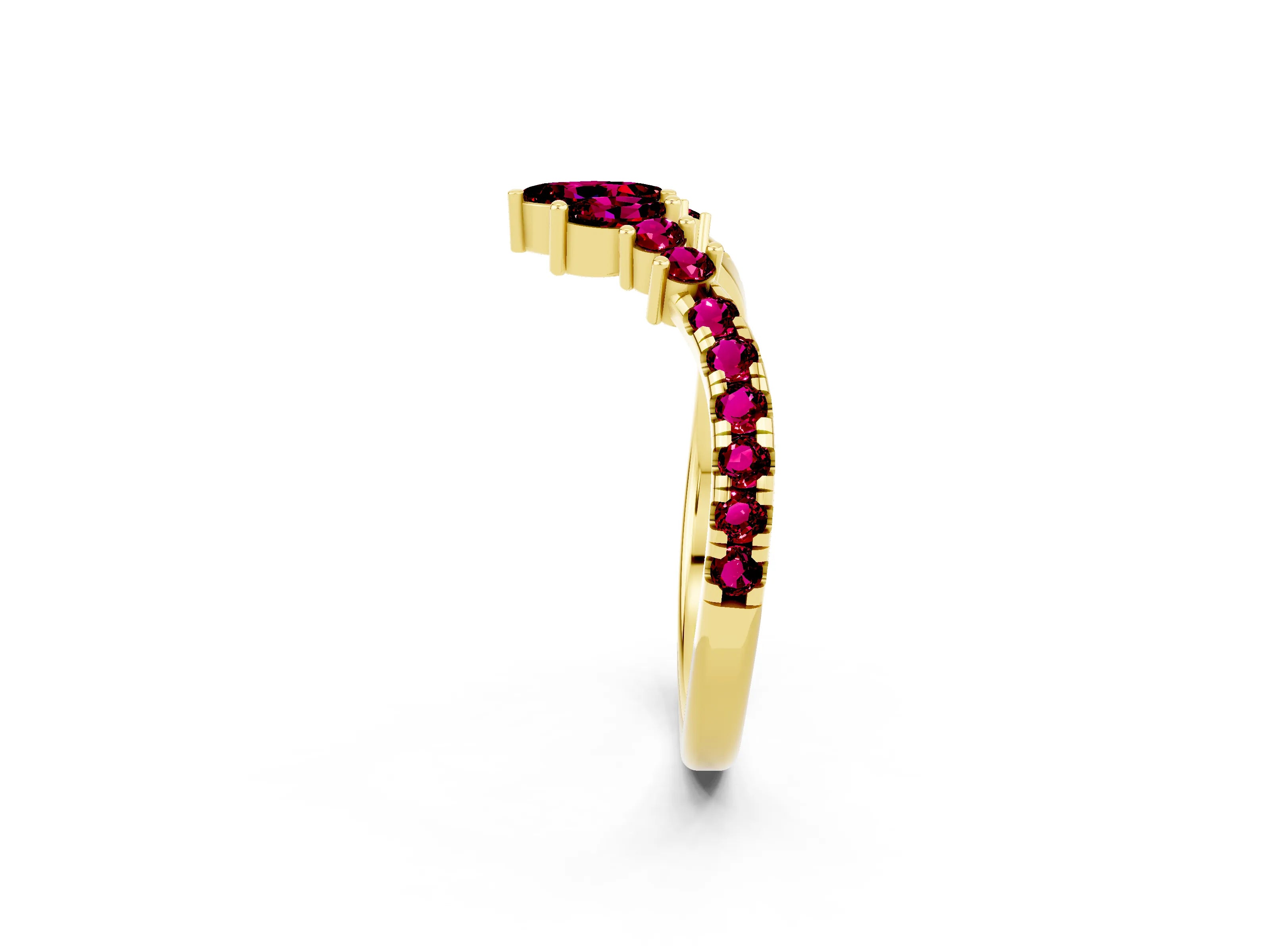 Yellow gold Chevron Marquise and Round Garnet Open Band with Prong Setting_8