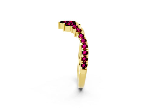 Yellow gold Chevron Marquise and Round Garnet Open Band with Prong Setting_8