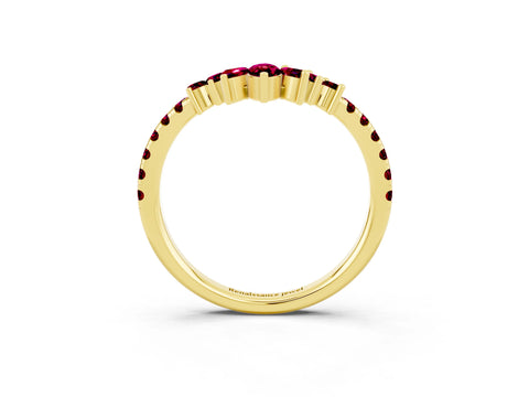 Yellow gold Chevron Marquise and Round Garnet Open Band with Prong Setting_9