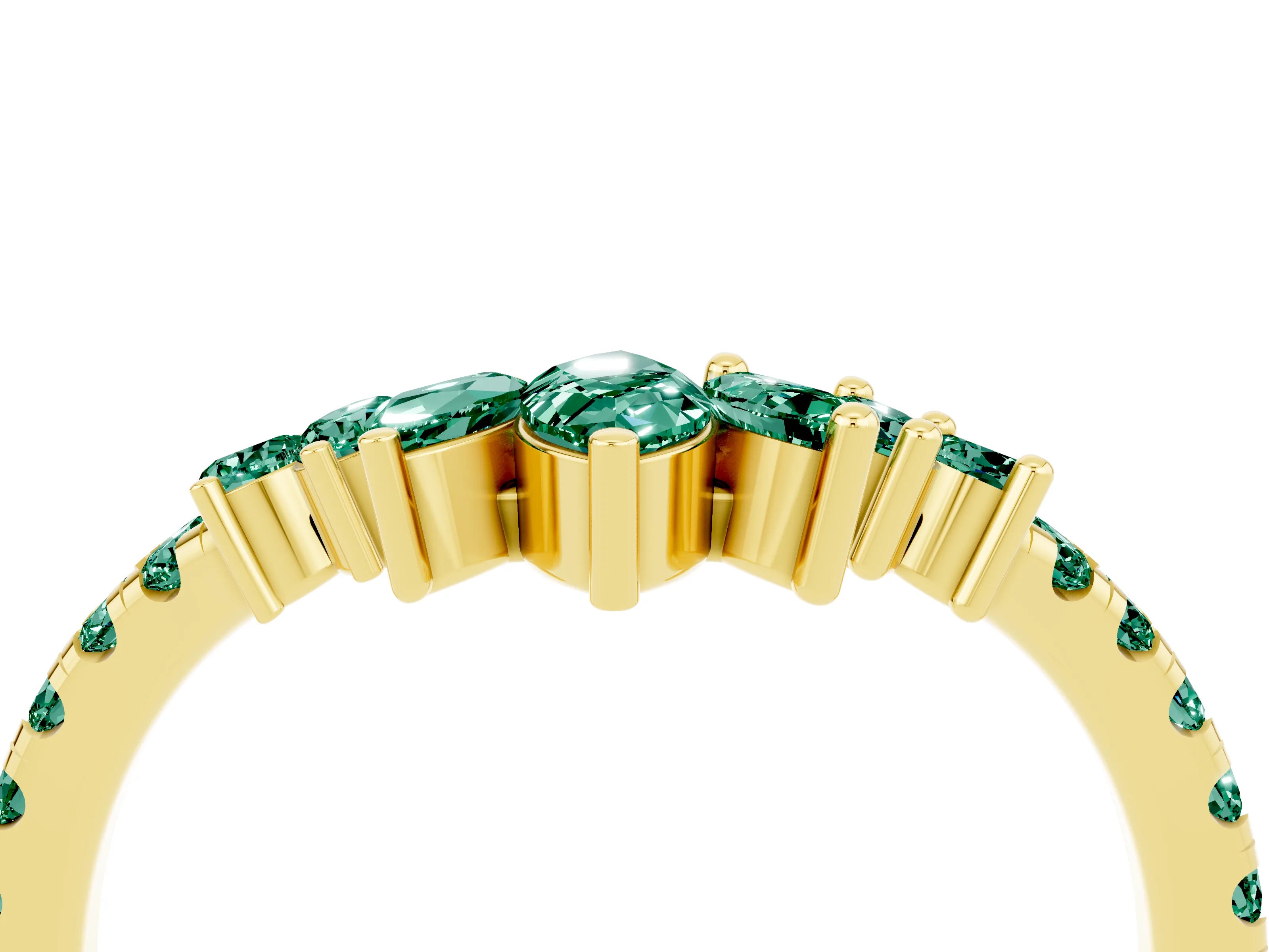 Yellow gold Chevron Marquise and Round Green Sapphire Open Band with Prong Setting_10