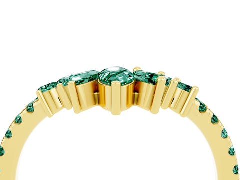 Yellow gold Chevron Marquise and Round Green Sapphire Open Band with Prong Setting_10