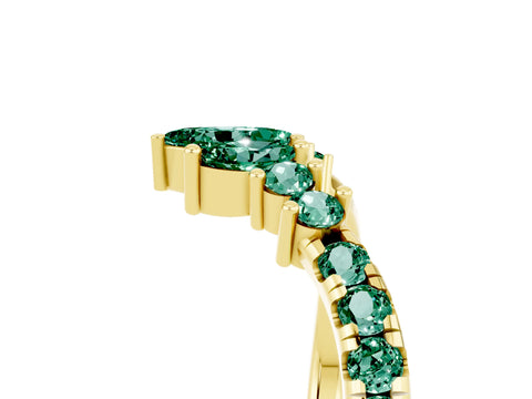 Yellow gold Chevron Marquise and Round Green Sapphire Open Band with Prong Setting_11