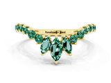 Yellow gold Chevron Marquise and Round Green Sapphire Open Band with Prong Setting_6