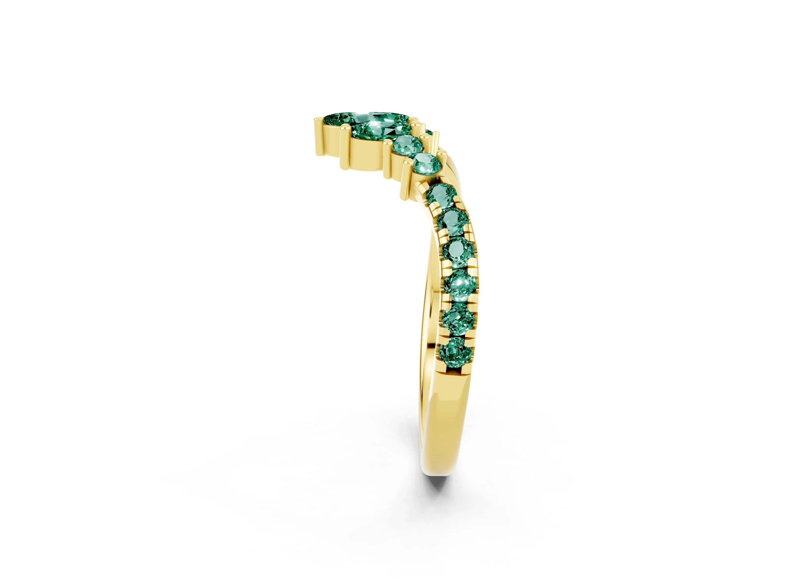Yellow gold Chevron Marquise and Round Green Sapphire Open Band with Prong Setting_8