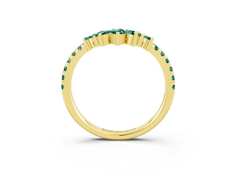 Yellow gold Chevron Marquise and Round Green Sapphire Open Band with Prong Setting_9