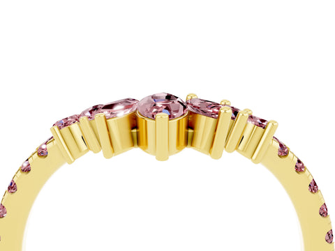 Yellow gold Chevron Marquise and Round Morganite Open Band with Prong Setting_10