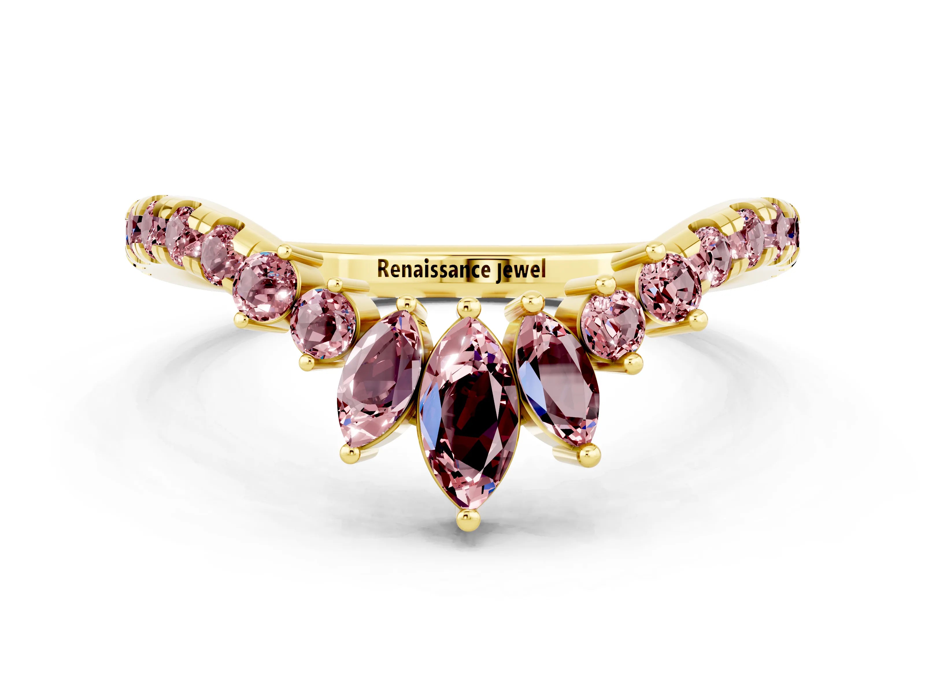 Yellow gold Chevron Marquise and Round Morganite Open Band with Prong Setting_6