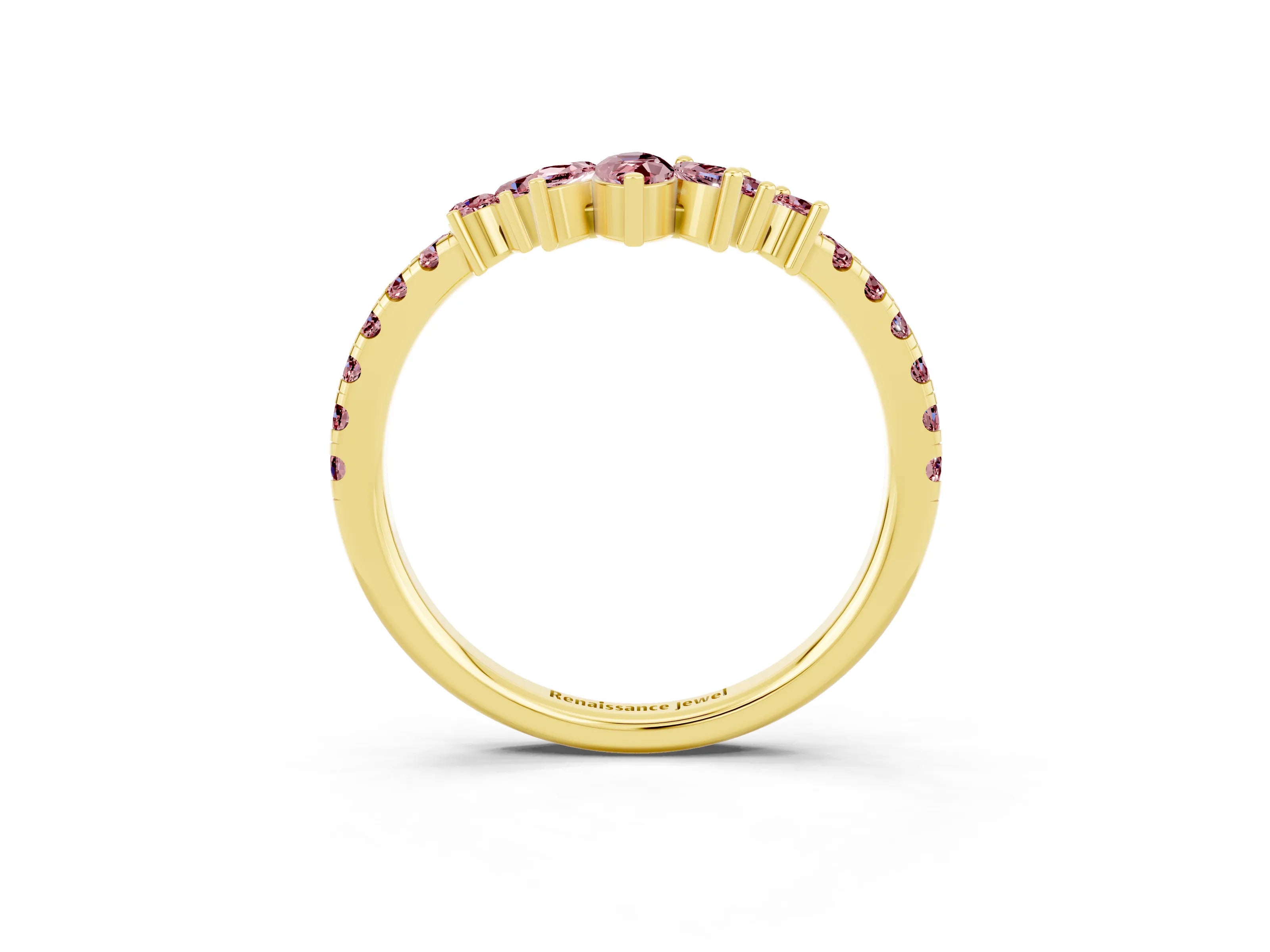 Yellow gold Chevron Marquise and Round Morganite Open Band with Prong Setting_9