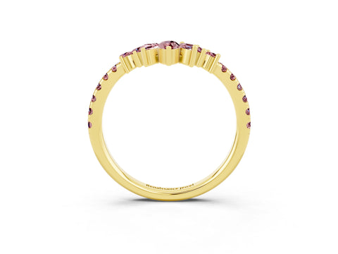 Yellow gold Chevron Marquise and Round Morganite Open Band with Prong Setting_9
