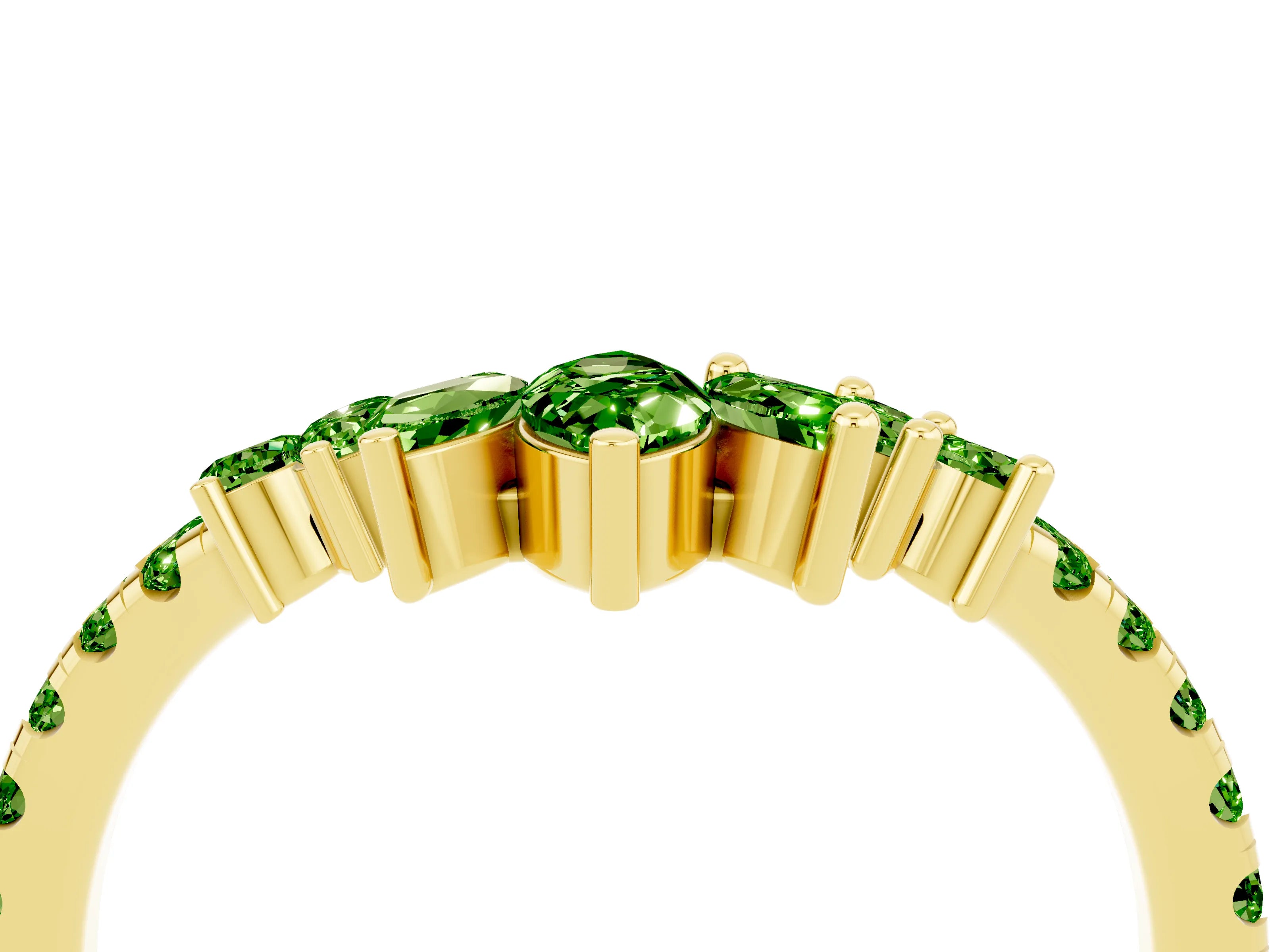 Yellow gold Chevron Marquise and Round Peridot Open Band with Prong Setting_10