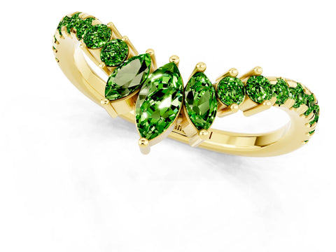 Yellow gold Chevron Marquise and Round Peridot Open Band with Prong Setting_7