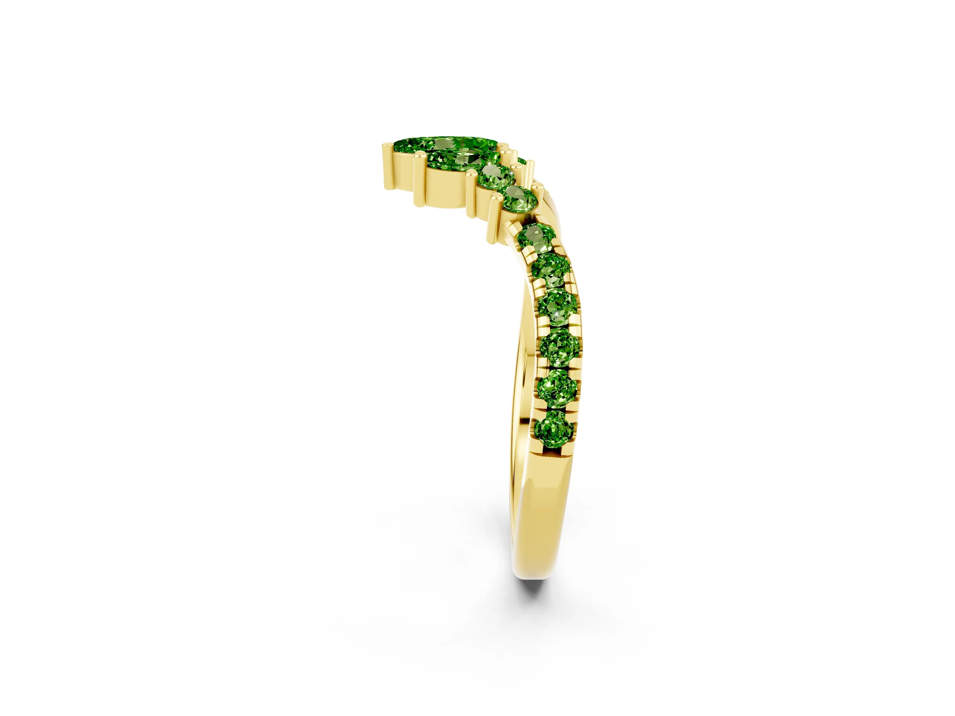 Yellow gold Chevron Marquise and Round Peridot Open Band with Prong Setting_8